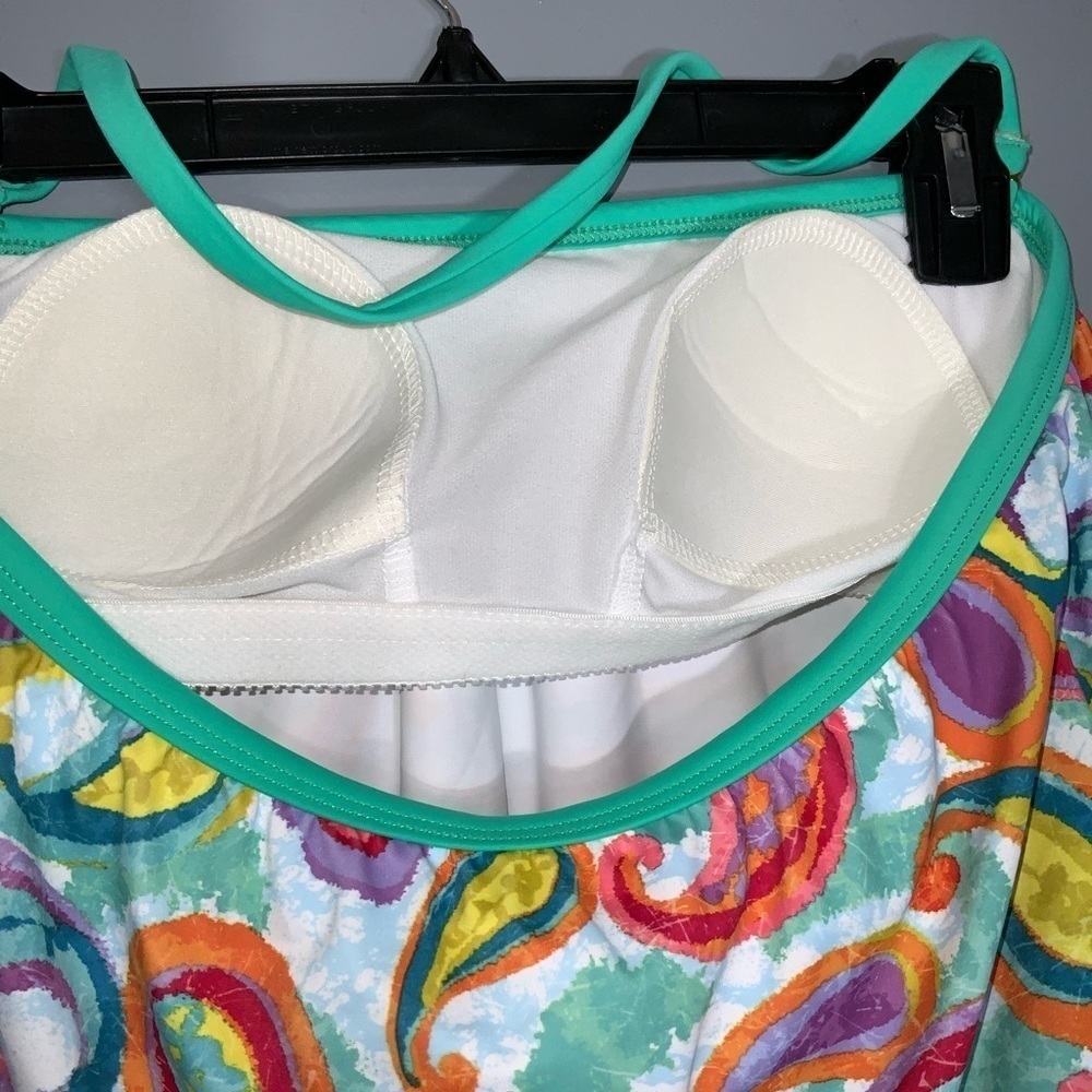 Dippin Daisy Teal Multicolor Paisley Tankini Bandeau & High Waist Bottoms Size 8 - Picture 7 of 10